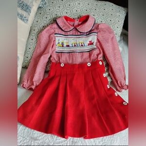 Red Gingham Dress with Embroidered Detail